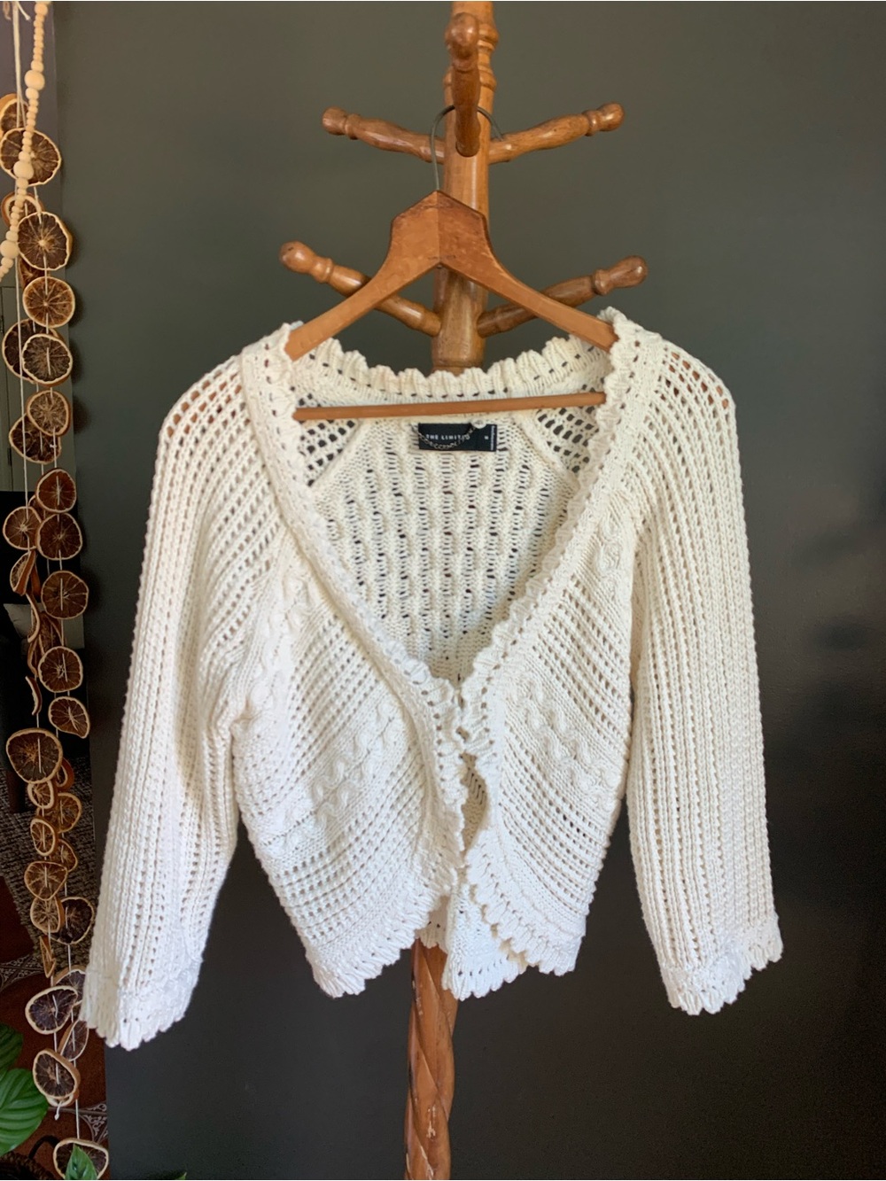 The Limited Cream Crochet Open-Front Cardigan